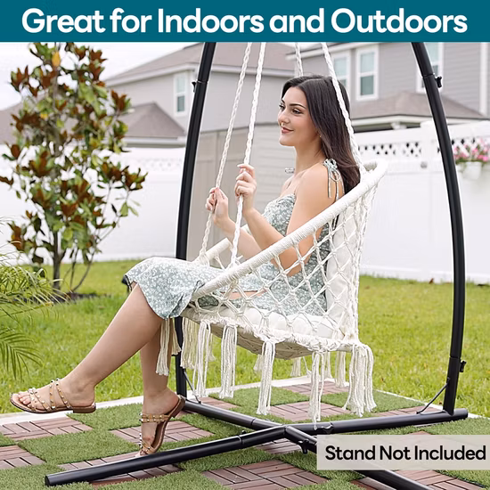 Silla hamaca de cuerda de algodón con macramé, silla columpio, columpio de jardín, silla colgante hamaca con borla, columpio nido, columpio cesta