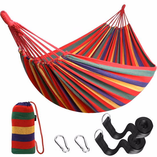 Hamaca duradera portátil colgante de tela cómoda de algodón con correas para árboles de jardín